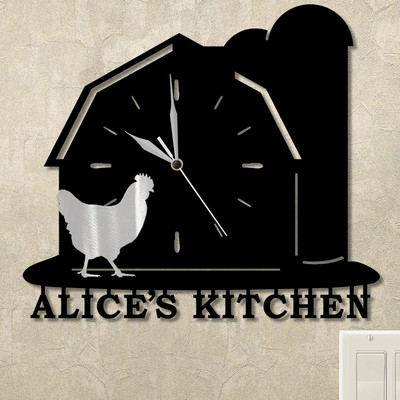 Chicken Barn Personalized Wall Clock in satin black
