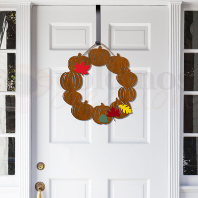 Autumn Leaves Pumpkin 22in Wreath - Rust on Door