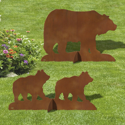 36in Wide Bear Family 3 Piece Wildlife Decor Rust Metal Sturdy Outdoor Yard Art Lawn Statue Sculpture Set- Made in USA
