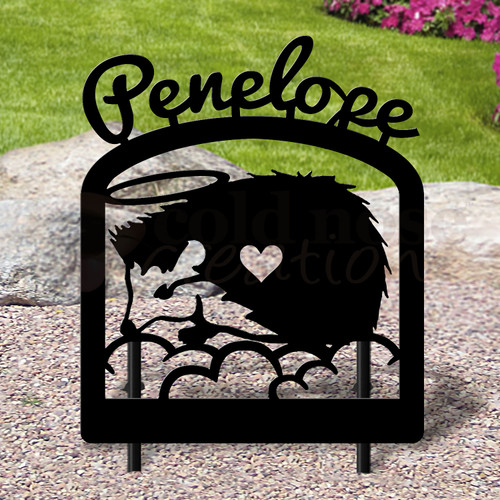 Custom Made Hedgehog Pet Memorial - 16in W Sturdy Upright Metal - Satin Black with Block Lettering