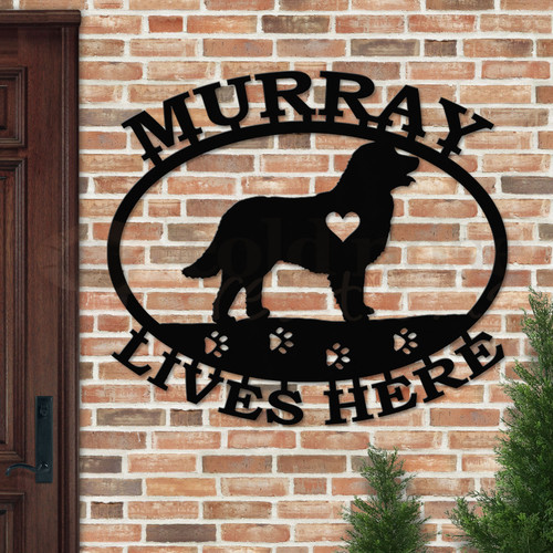 Custom Dog Theme Newfoundland Custom Text Oval Outdoor Wall Sign - satin black