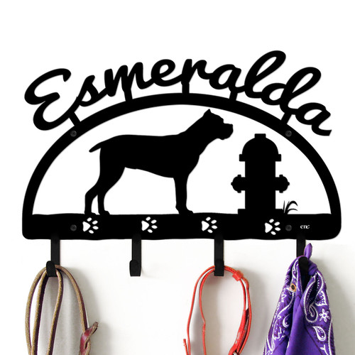 Cane Corso Personalized Leash Organizer Wall Hooks- Choose Color or Paint it Yourself - hydrant script black