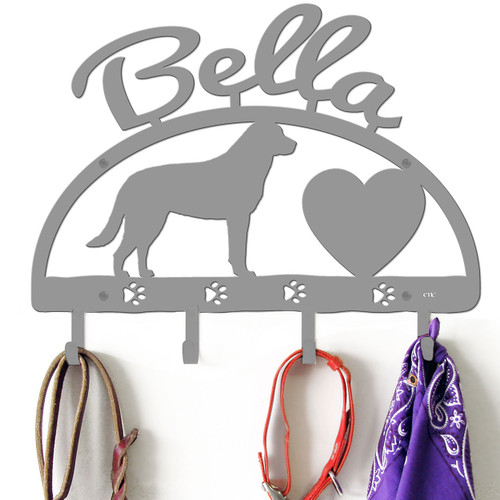 Greater Swiss Mountain Dog Personalized Leash Organizer Wall Hooks- Choose Color or Paint it Yourself - heart script primer