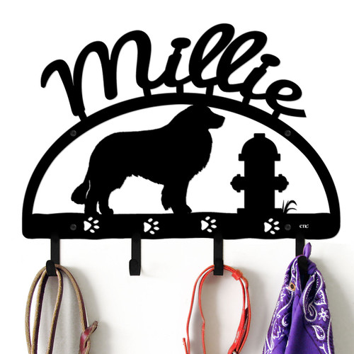 Great Pyrenees Personalized Leash Organizer Wall Hooks- Choose Color or Paint it Yourself - hydrant script black