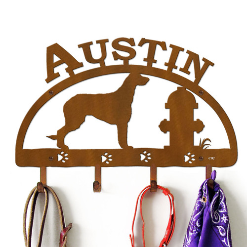 Irish Wolfhound Personalized Leash Organizer Wall Hooks- Choose Color or Paint it Yourself - hydrant block rust