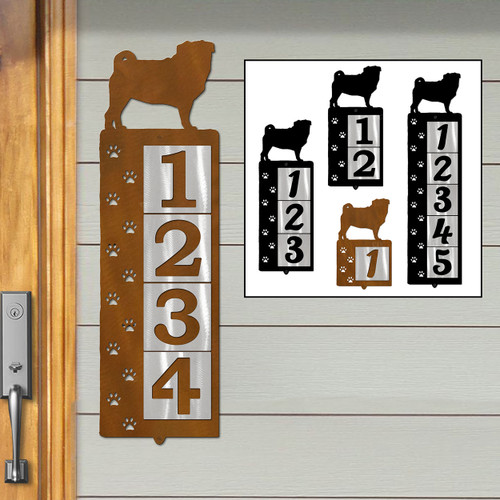 Dog Breed Pug Reflective Address Number Tiles - Choose Color and Size
