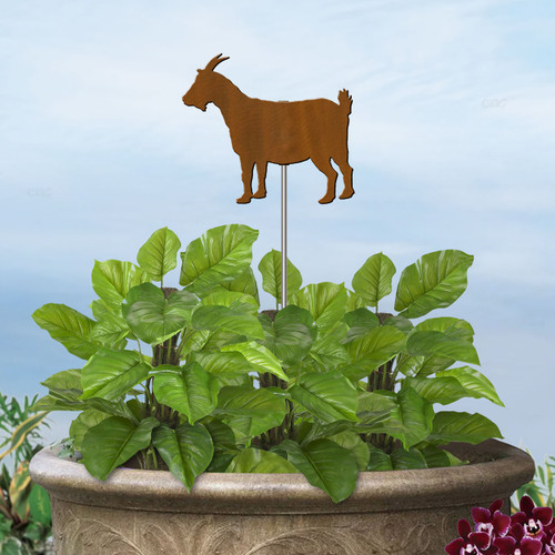 Country Decor Goat With Horns 8in W Garden Planter Accent with 21in Stake