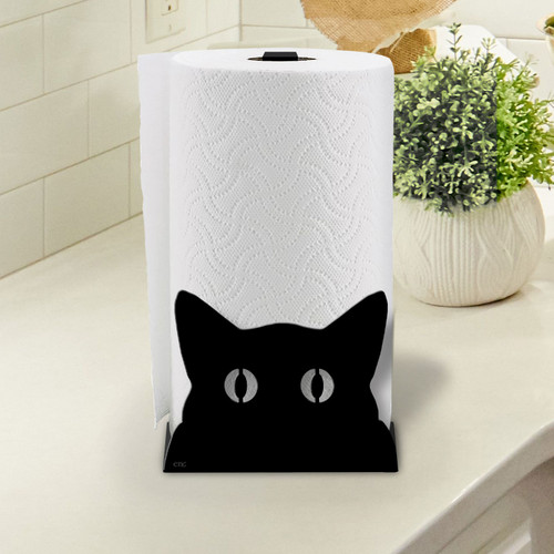 Stalking Cat Design Sturdy Metal Paper Towel Holder - Choose Color or Paint it Yourself