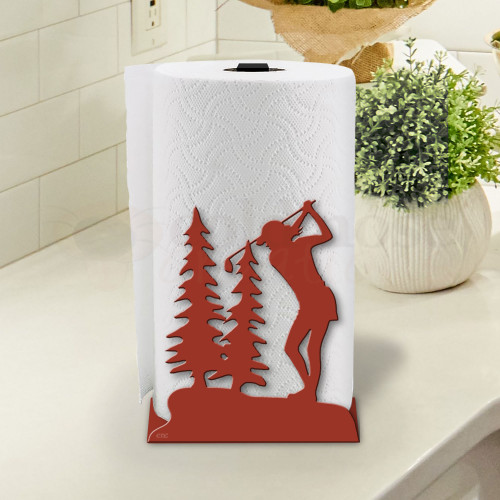 Golf Theme Woman Golfer Sturdy Metal Paper Towel Holder -on Counter Top
