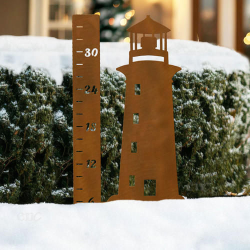 Lighthouse 36-inch Snowfall Gauge Rust Metal Yard Sculpture - Outdoor Lawn Art