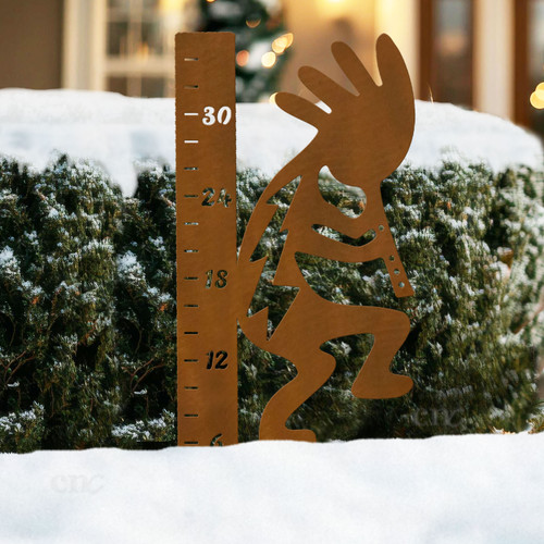 Kokopelli 36-inch Snowfall Gauge Rust Metal Yard Sculpture - Outdoor Lawn Art