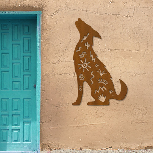 Big 46-inch Coyote Tales Petroglyphs: Rust Metal Outdoor Wall Art - Southwest Decor