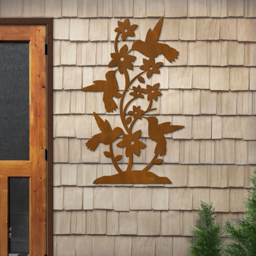 Big 46-inch Hummingbirds: Rust Metal Outdoor Wall Art - Bird Theme