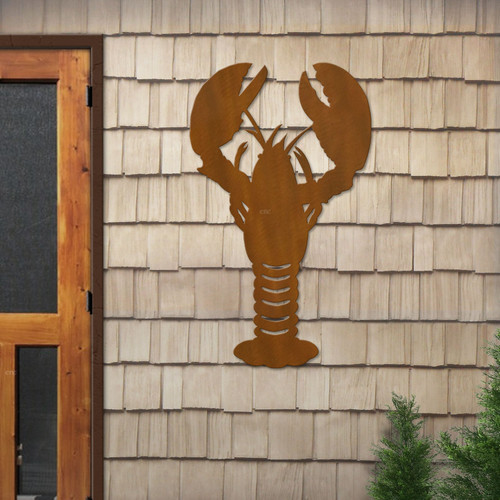 Big 46-inch Lobster: Rust Metal Outdoor Wall Art - Coastal Decor