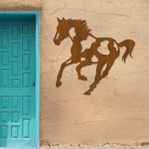 Big 40-inch Paint Horse: Rust Metal Outdoor Wall Art - Western Decor