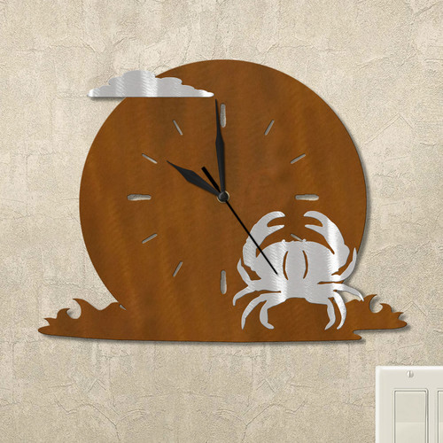 Crab Ocean Moon Wall Clock in rust patina