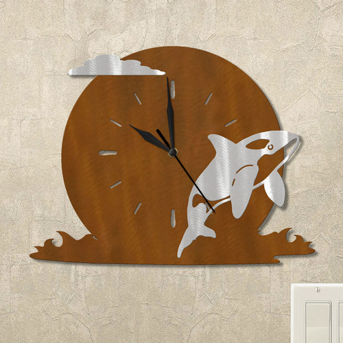 Orca Ocean Moon Wall Clock in rust patina