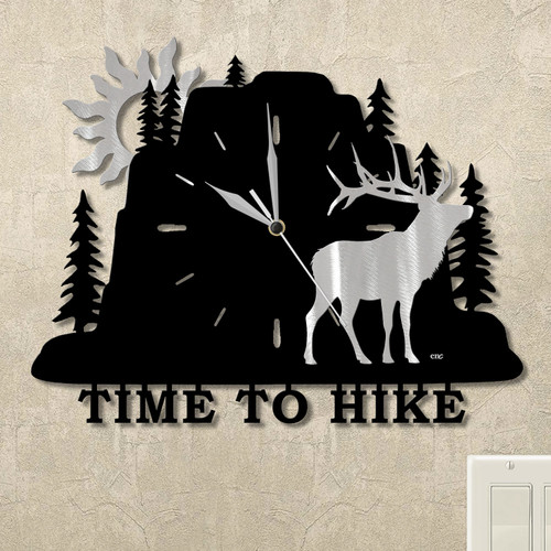 Elk Evergreen Mountain Personalized Wall Clock in satin black