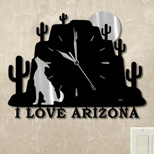 Coyote Moon Cactus Mountain Personalized Wall Clock in satin black