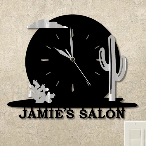 Cactus Moonrise Personalized Wall Clock in satin black