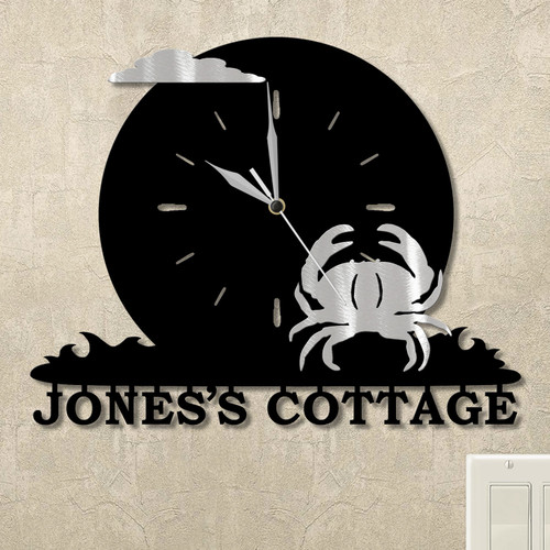 Crab Ocean Moon Personalized Wall Clock in satin black