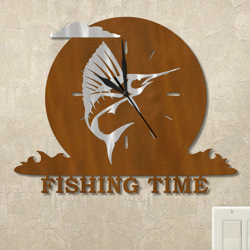 Sailfish Ocean Moon Personalized Wall Clock in rust patina