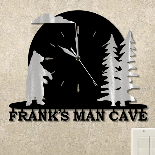 Standing Bear and Trees Moonrise Personalized Wall Clock in satin black