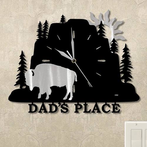 Buffalo Evergreen Mountain Personalized Wall Clock in satin black