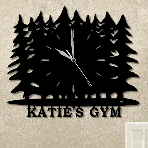 Evergreen Trees Personalized Wall Clock in satin black