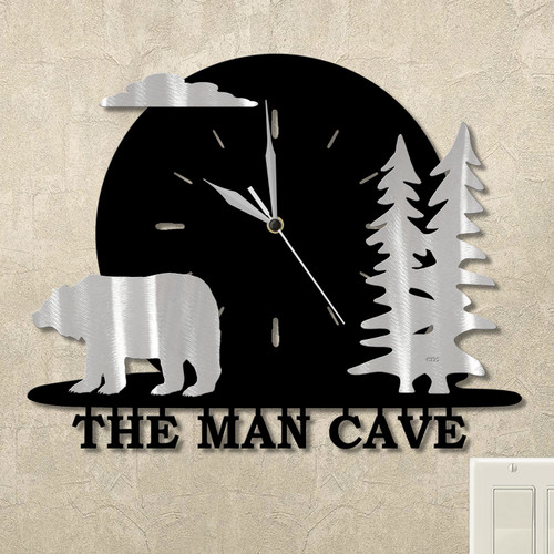 Bear and Trees Moonrise Personalized Wall Clock in satin black