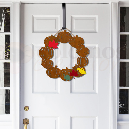 Autumn Leaves Pumpkin 22in Wreath - Rust on Door