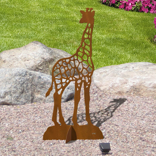 46in Tall Giraffe Wildlife Decor Rust Metal Sturdy Outdoor Yard Art Lawn Statue Sculpture - Made in USA