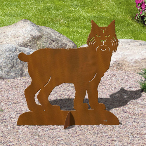 36in Tall Lynx Wildlife Decor Rust Metal Sturdy Outdoor Yard Art Lawn Statue Sculpture - Made in USA