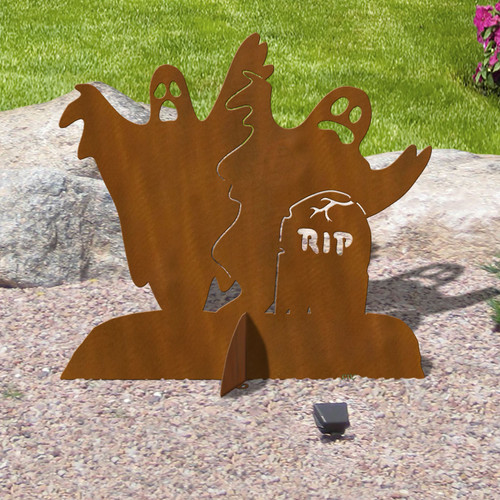36in Wide Cemetery Ghosts Halloween Rust Metal Sturdy Outdoor Yard Art Lawn Decoration - Made in USA