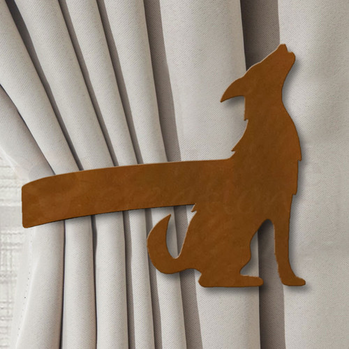 Southwest Decor Coyote Design Curtain Tie Back Hooks - Rust Patina Right Side Southwest Decor Coyote Design Curtain Tie Back Hooks - Rust Patina Right Side