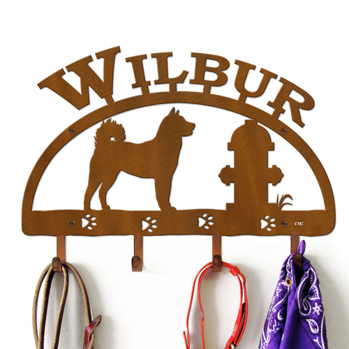 Akita Personalized Leash Organizer Wall Hooks- Choose Color or Paint it Yourself - hydrant block rust