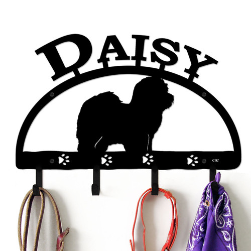 Coton De Tulear Personalized Leash Organizer Wall Hooks- Choose Color or Paint it Yourself - dog block black