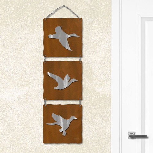 Lodge Decor Three Ducks Hanging Panels Metal Wall Art