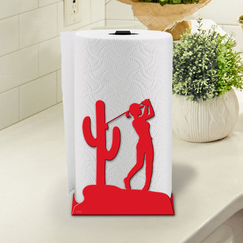 Golf Theme Woman Desert Golfer Sturdy Metal Paper Towel Holder - Choose Color or DIY Paint 