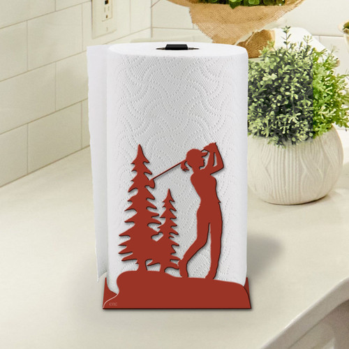 Golf Theme Woman Golfer Sturdy Metal Paper Towel Holder - Choose Color or DIY Paint 
