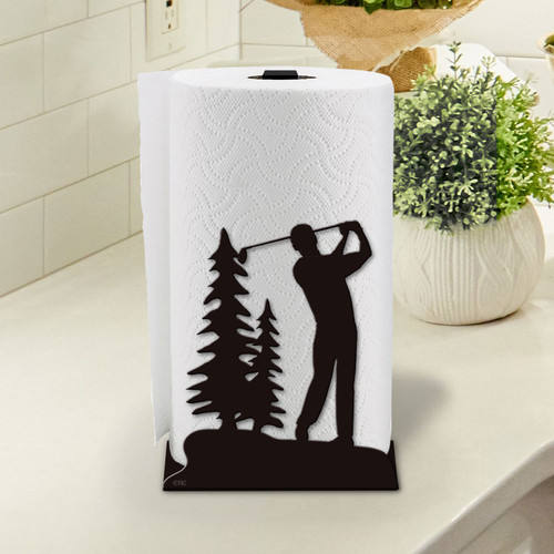 Golf Theme Golfer Sturdy Metal Paper Towel Holder - Choose Color or DIY Paint 