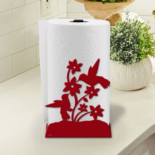 Floral Theme Hummingbirds Sturdy Metal Paper Towel Holder - Choose Color or DIY Paint 