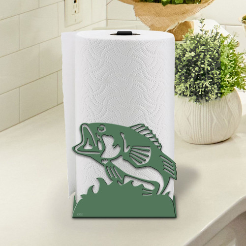 Fishing Theme Bass Sturdy Metal Paper Towel Holder - Choose Color or DIY Paint 