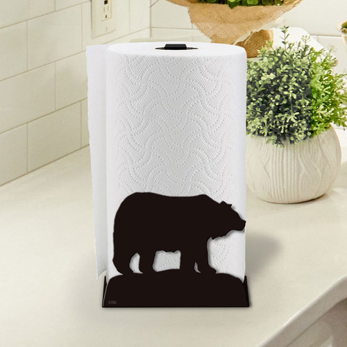 Lodge Decor Bear Sturdy Metal Paper Towel Holder - Choose Color or DIY Paint 