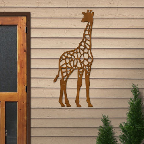 Big 46-inch Giraffe: Rust Metal Outdoor Wall Art - Animal Theme