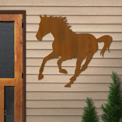 Big 40-inch Running Horse: Rust Metal Outdoor Wall Art - Western Decor