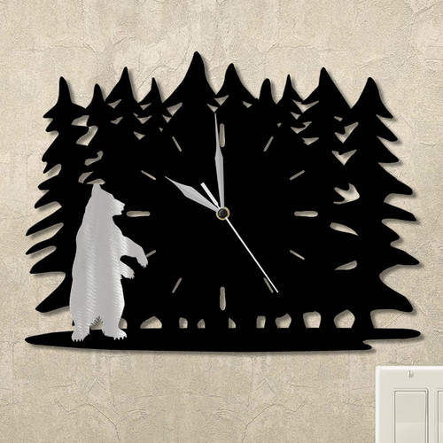 Standing Bear Trees Wall Clock in satin black