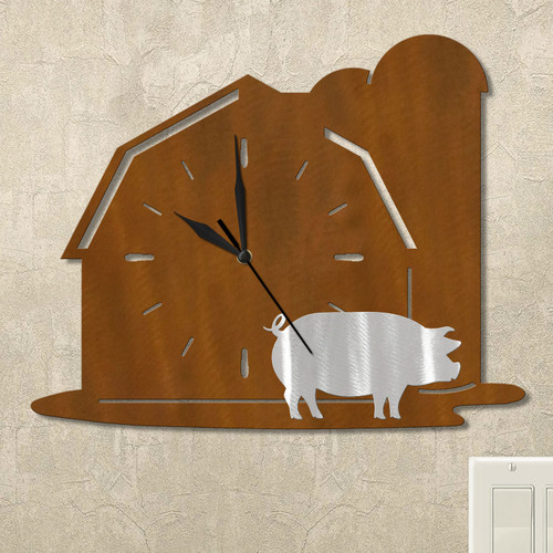 Pig Barn Wall Clock in rust patina