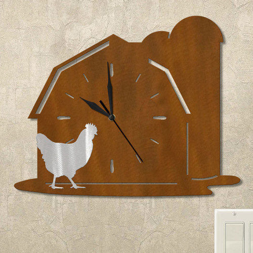 Chicken Barn Wall Clock in rust patina
