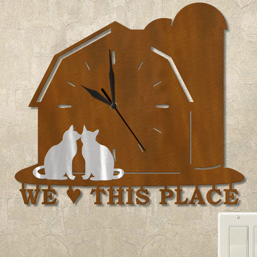 Love Cats Barn Personalized Wall Clock in rust patina
